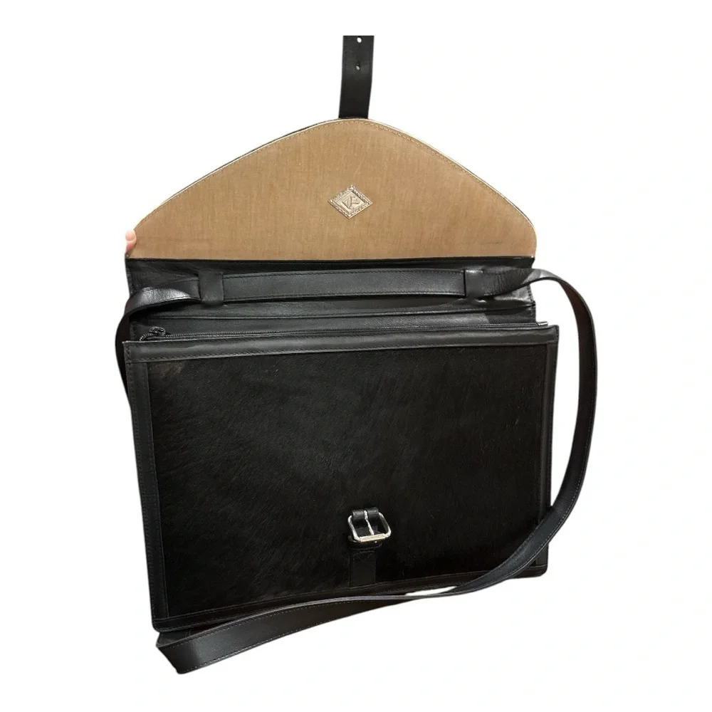 Prizmic & Brill Black Leather & Black Fur hide Top Handle & Strap Briefcase B 20